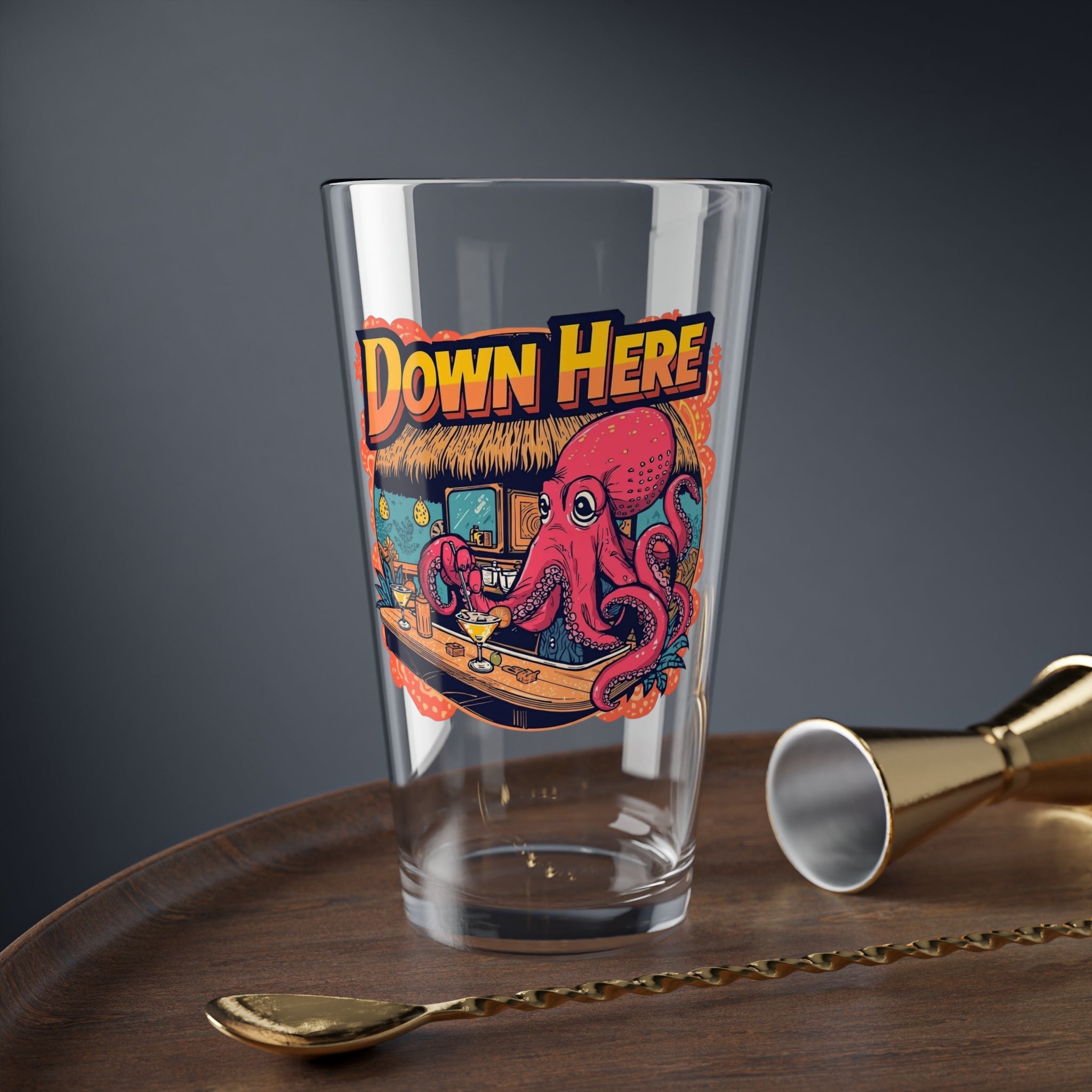 'Down Here' Octopus Bartender Pint Glass